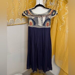 Earthbound Trading CO Bohemian Crochet Accent Dress